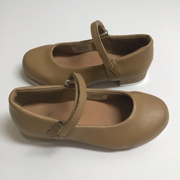 Tap Dance Shoes Little Girls SZ 10M Tan Hook Loop Strap Beige Recital Leo Rhythm - Picture 13 of 15
